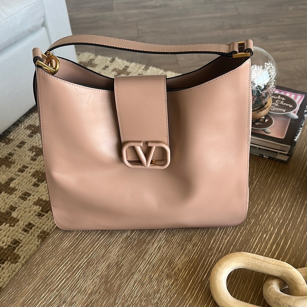 Valentino Pink Leather Shoulder Bag with Gold V Logo